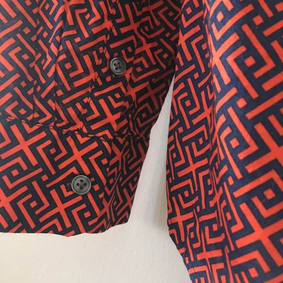 C. WONDER Navy Orange Geometric Print Cotton Popover Blouse XL Extra Large - Picture 6 of 8